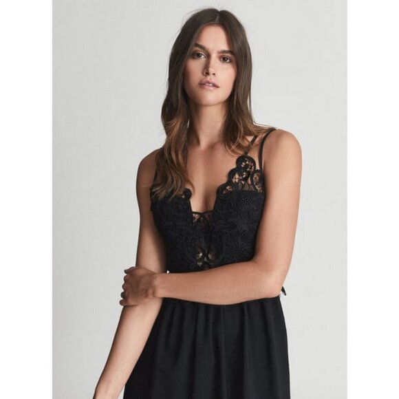 💕REISS💕 Serena Lace Bodice Midi Cocktail Dress ~ Black 4 US NWT - Picture 3 of 13